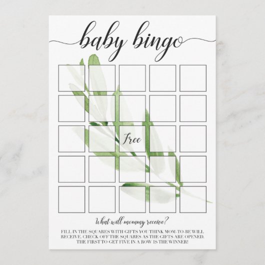 Baby Bingo-kaarten voor Greenery Baby shower Thema (Voorkant)