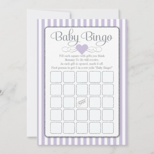 Baby Bingo Lavender Lila Baby shower Game Kaarten (Voorkant)