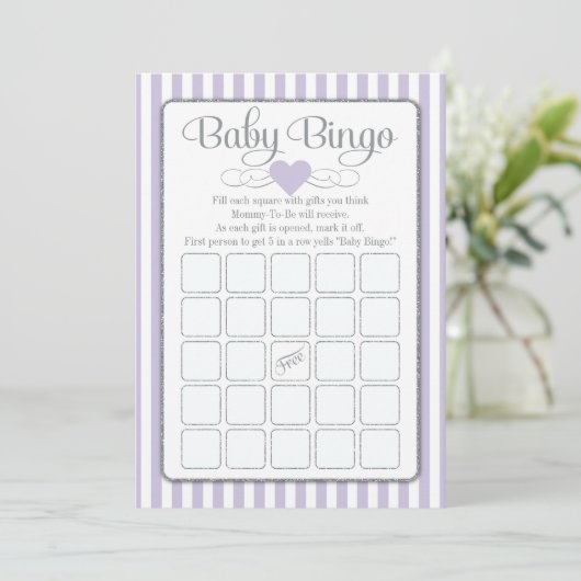 Baby Bingo Lavender Lila Baby shower Game Kaarten (Staand voorkant)