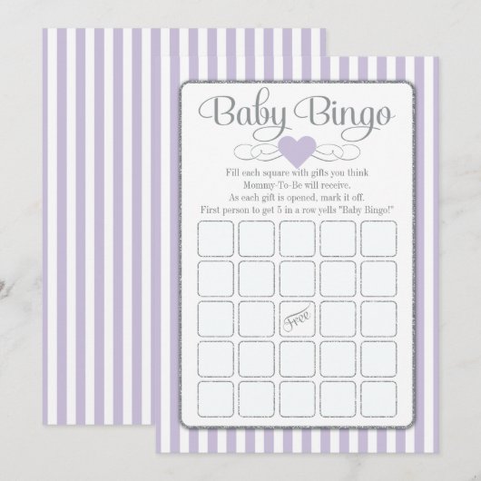 Baby Bingo Lavender Lila Baby shower Game Kaarten (Voorkant / Achterkant)
