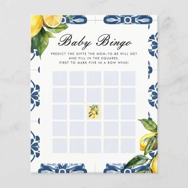 Baby Bingo Lemon Positano Baby shower spel (Voorkant)