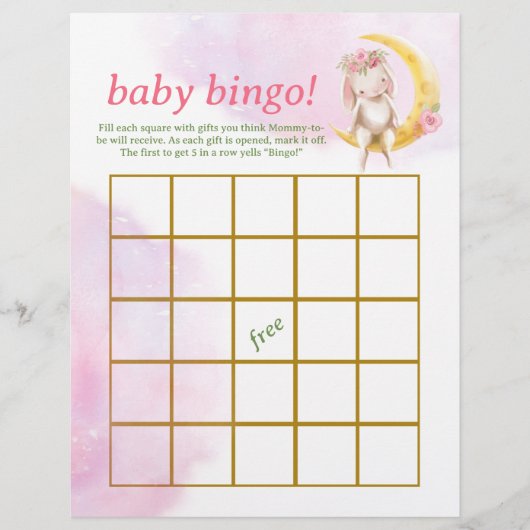 Baby Bingo & Naam Race Bunny Baby shower Spel Flyer (Voorkant)
