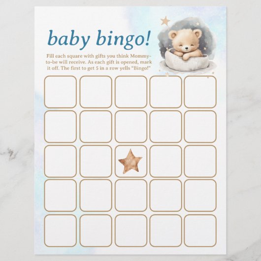 Baby Bingo & Naam Race Teddy Bear Baby shower Spel Flyer (Voorkant)