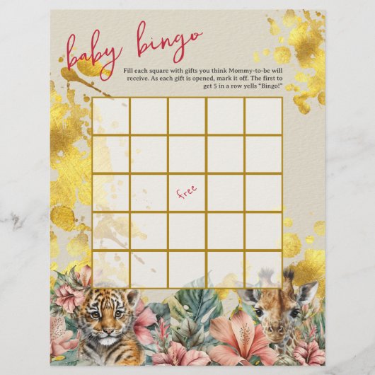 Baby Bingo & Naam Race Wild Baby shower Spel Flyer (Voorkant)