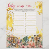 Baby Bingo & Naam Race Wild Baby shower Spel Flyer (Achterkant)