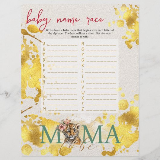 Baby Bingo & Naam Race Wild Baby shower Spel Flyer (Achterkant)