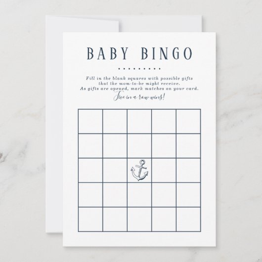 Baby Bingo | Nautical Whale Baby Boy Shower Game Kaart (Voorkant)