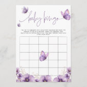 Baby Bingo Paarse vlinder Baby shower Game Kaart (Voorkant)