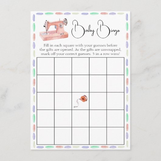 Baby Bingo Pastel Waterverf Stitch Shower Game Informatiekaartje (Voorkant)