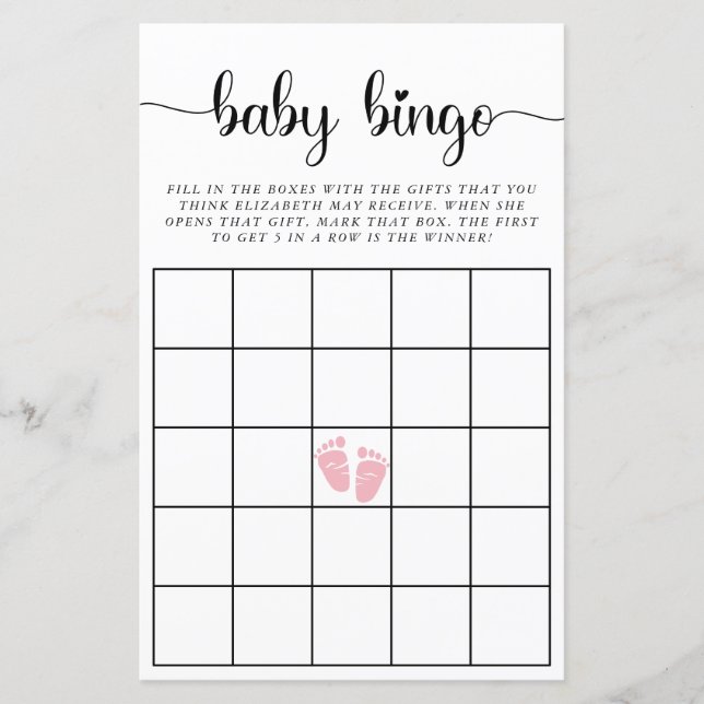 Baby Bingo Pink Baby Girl Shower (Voorkant)