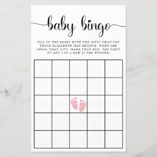 Baby Bingo Pink Baby Girl Shower