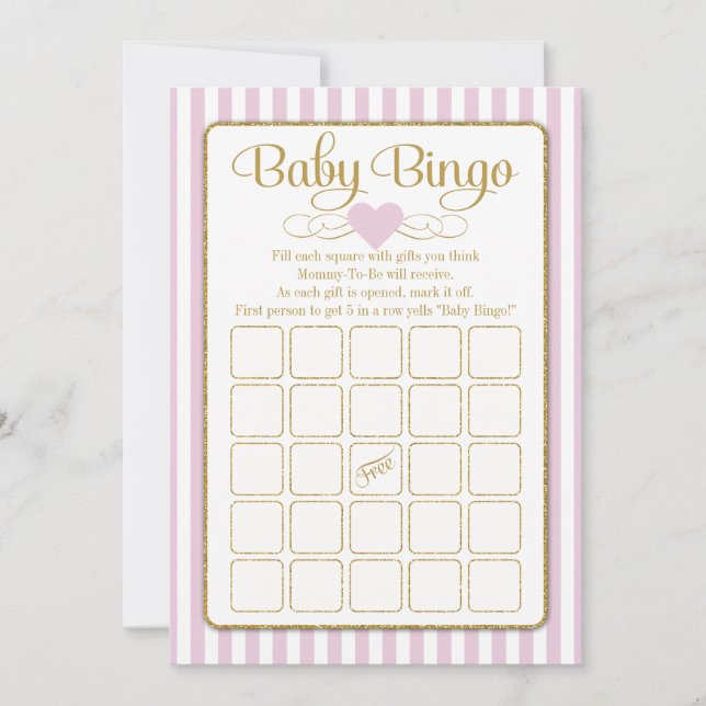 Baby Bingo Pink Gold Baby shower Game Kaarten (Voorkant)