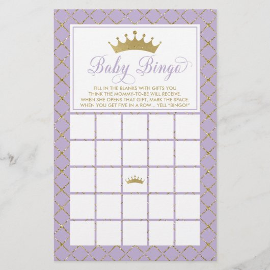 Baby Bingo, Princess Baby shower Game Flyer (Voorkant)