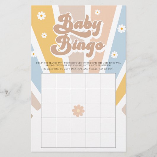 Baby Bingo Retro Sunshine Groovy Baby shower Game (Voorkant)