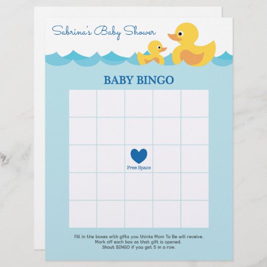 Baby Bingo Rubber Duck Baby shower Game (Voorkant / Achterkant)
