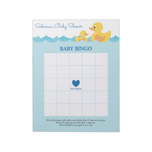 Baby Bingo Rubber Duck Baby shower Game Notitieblok (Linkerzijde)