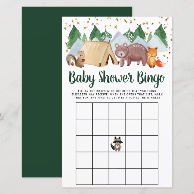 Baby Bingo Rustic Woodland Animals Shower Game (Voorkant / Achterkant)