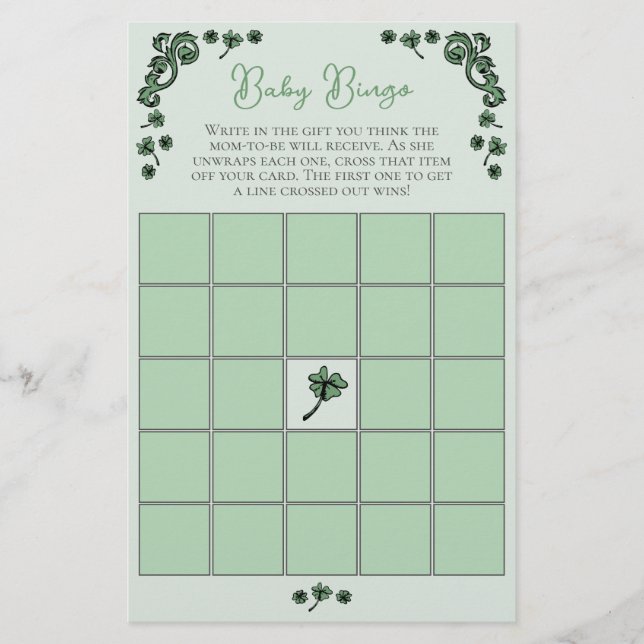 Baby Bingo St Patrick's Day Baby shower Game Kaart (Voorkant)