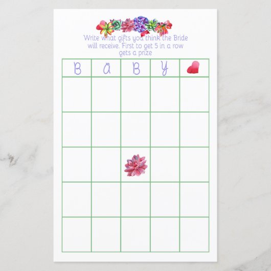 Baby Bingo Succulent Baby shower (Voorkant)