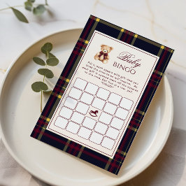 Baby Bingo Teddy Bear Red Plaid Baby shower spel