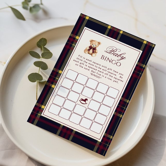 Baby Bingo Teddy Bear Red Plaid Baby shower spel (Creator heeft geüpload)