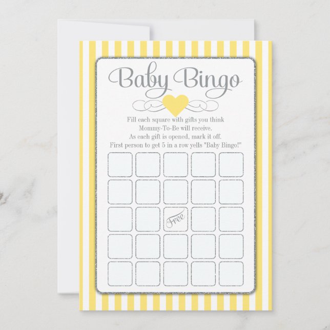 Baby Bingo Yellow Grey Baby shower Game Kaarten (Voorkant)