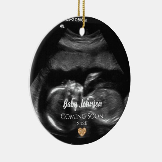 Baby Binnenkort verkrijgbaar Ultrasound Gold Heart Keramisch Ornament (Rechts)