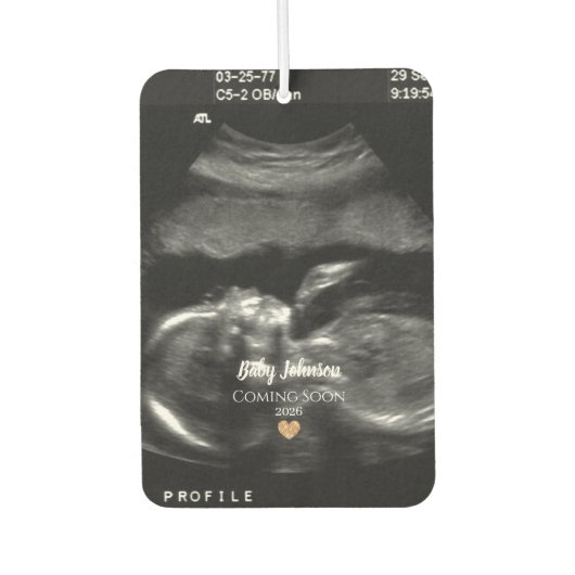 Baby Binnenkort verkrijgbaar Ultrasound Gold Heart Luchtverfrisser (Voorkant)