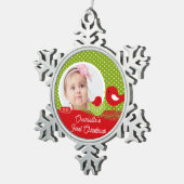 Baby Bird Baby's eerste kerstfoto Tin Sneeuwvlok Ornament (Rechts)