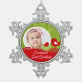 Baby Bird Baby's eerste kerstfoto Tin Sneeuwvlok Ornament (Voorkant)
