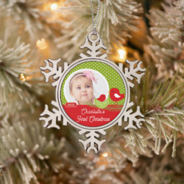 Baby Bird Baby's Eerste Kerstmis Foto  Tin Sneeuwvlok Ornament
