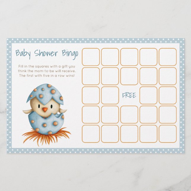 Baby Bird Hatching Blue Baby shower Bingo Kaart (Voorkant)