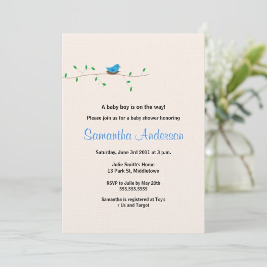 Baby Bird Nest Baby shower Invitation-Boy Kaart (Staand voorkant)