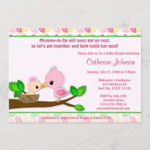 Baby Bird Nest Baby Shower Invitting GIRL mammie Kaart