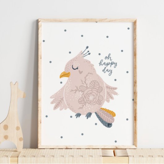 Baby Bird Pink Happy Day Poster | Wandafdrukken