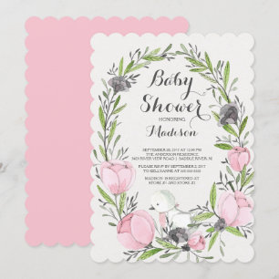 Baby Bird Roze Bloemen Meisje Baby shower Uitnodig Kaart
