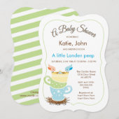 Baby Bird | Uitnodiging tot Baby shower van jongen (Voorkant / Achterkant)