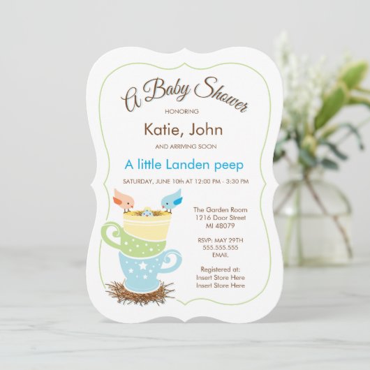 Baby Bird | Uitnodiging tot Baby shower van jongen (Staand voorkant)
