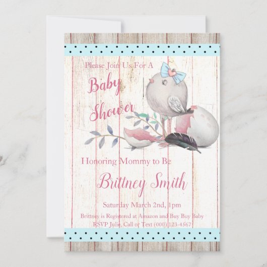 Baby Bird, Uitnodiging voor baby showerfeestje (Voorkant)
