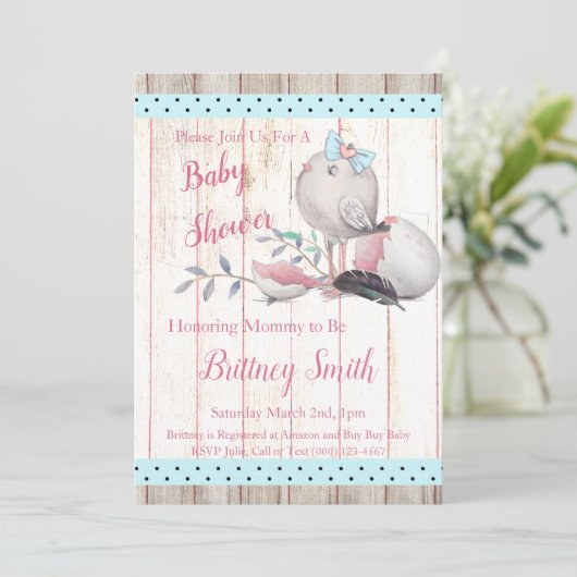Baby Bird, Uitnodiging voor baby showerfeestje (Staand voorkant)