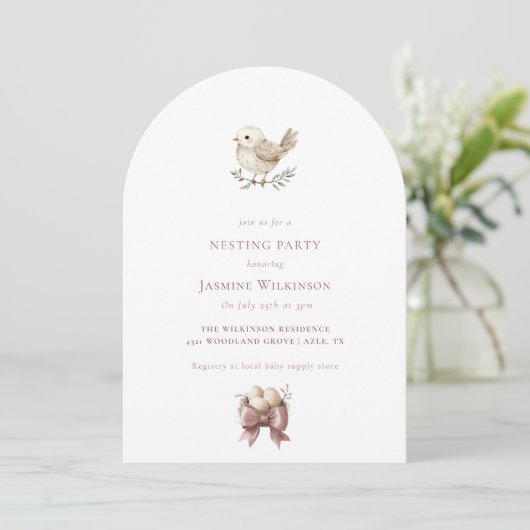 Baby Bird waterverf Minimal NESTING PARTY Kaart (Staand voorkant)