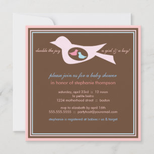 Baby Birdie Twins Pink Blue Baby shower Uitnodigin Kaart