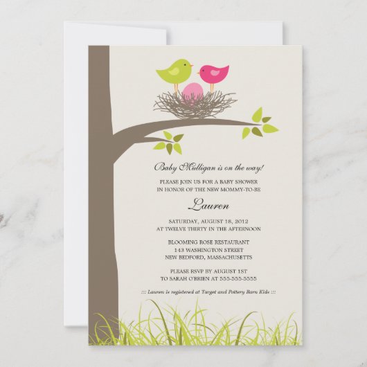 Baby Bird's Nest Baby Girl Shower Kaart (Voorkant)