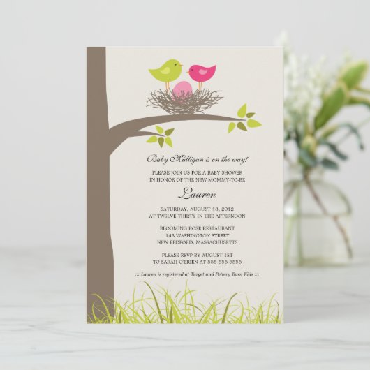 Baby Bird's Nest Baby Girl Shower Kaart (Staand voorkant)