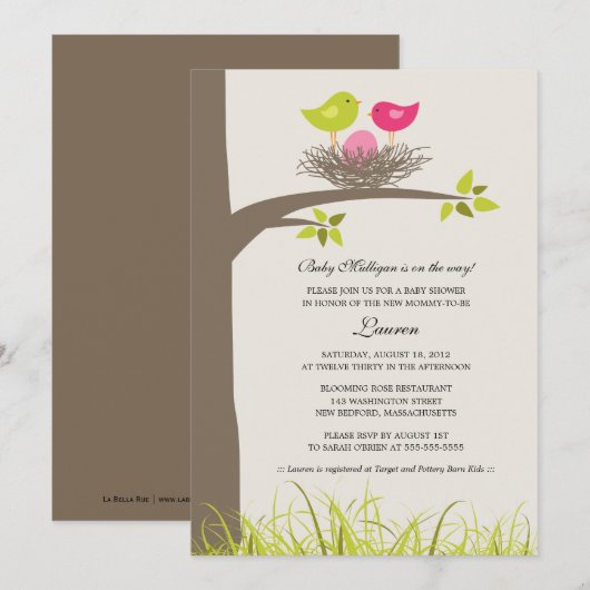 Baby Bird's Nest Baby Girl Shower Kaart (Voorkant / Achterkant)