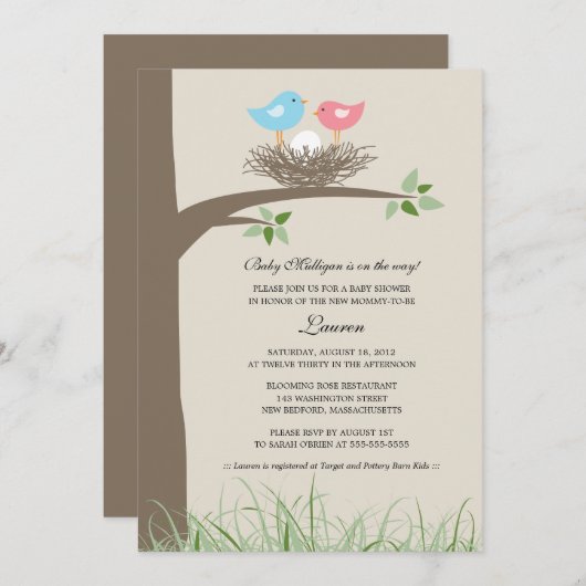 Baby Bird's Nest Baby shower Kaart (Voorkant / Achterkant)