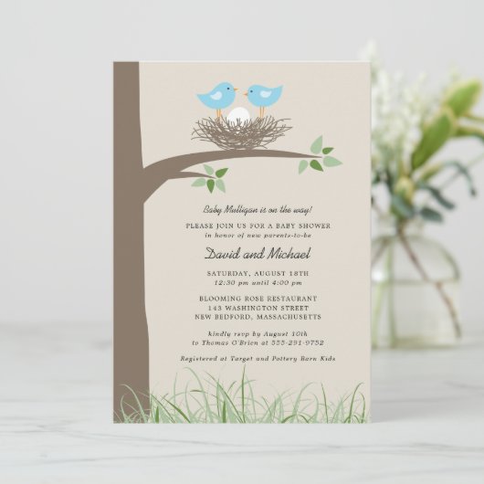 Baby Bird's Nest - Gay Couple Baby shower Kaart (Staand voorkant)