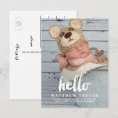 Baby Birth Announcement Briefkaart | HALLO (Voorkant / Achterkant)