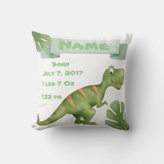 Baby Birth Announcement Dinosaur Pillow Kussen (Voorkant)