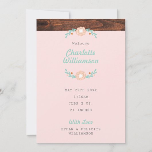 Baby Birth Announcement Kaart - Woodland Safari (Achterkant)